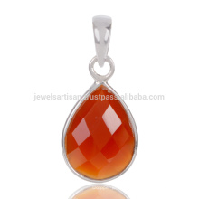 Natural Red Onyx Checker Cut Gemstone 925 Sterling Silver Drop Pendant